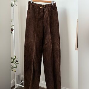 Vintage Gucci 70s 80s Brown Suede Leather Belted Pants Original Tags Size 48